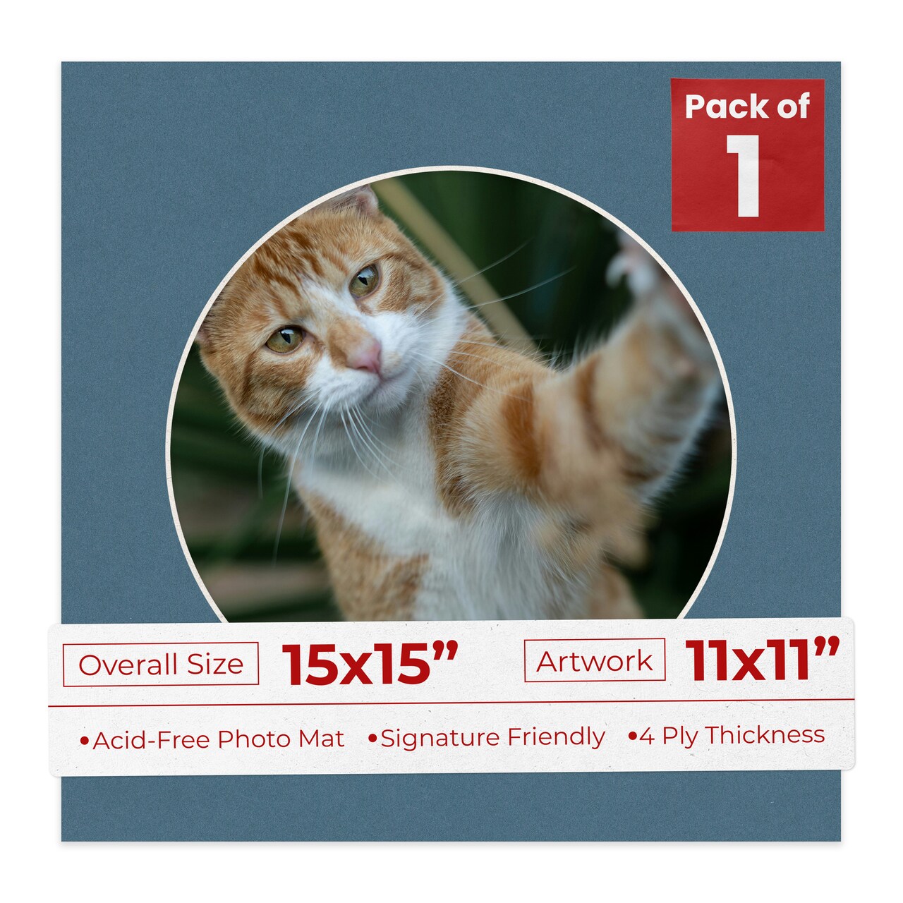 Steel Blue Mat Board for 15x15 Frames - Circle Opening for 11x11 Photos